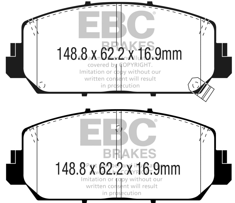 EBC 16+ Acura ILX 2.4 Greenstuff Front Brake Pads - DP23049 for 2016-2022 Acura ILX - front view