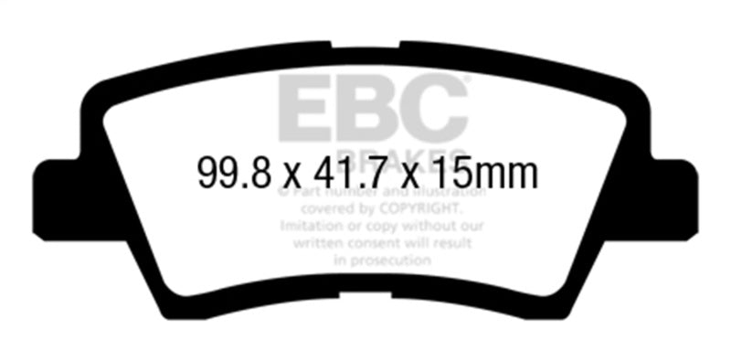 EBC 17+ Kia Sportage 2.0L Turbo (FWD w/Manual PB) Ultimax Rear Brake Pads - UD1848 for 2017-2022 Kia Sportage - front view