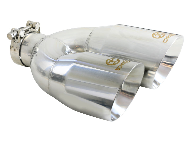 aFe Takeda 2.5in 304 Stainless Steel Clamp-on Exhaust Tip Drivers Side 2.5in Inlet 4inDual- Polished - 49T25484-P122