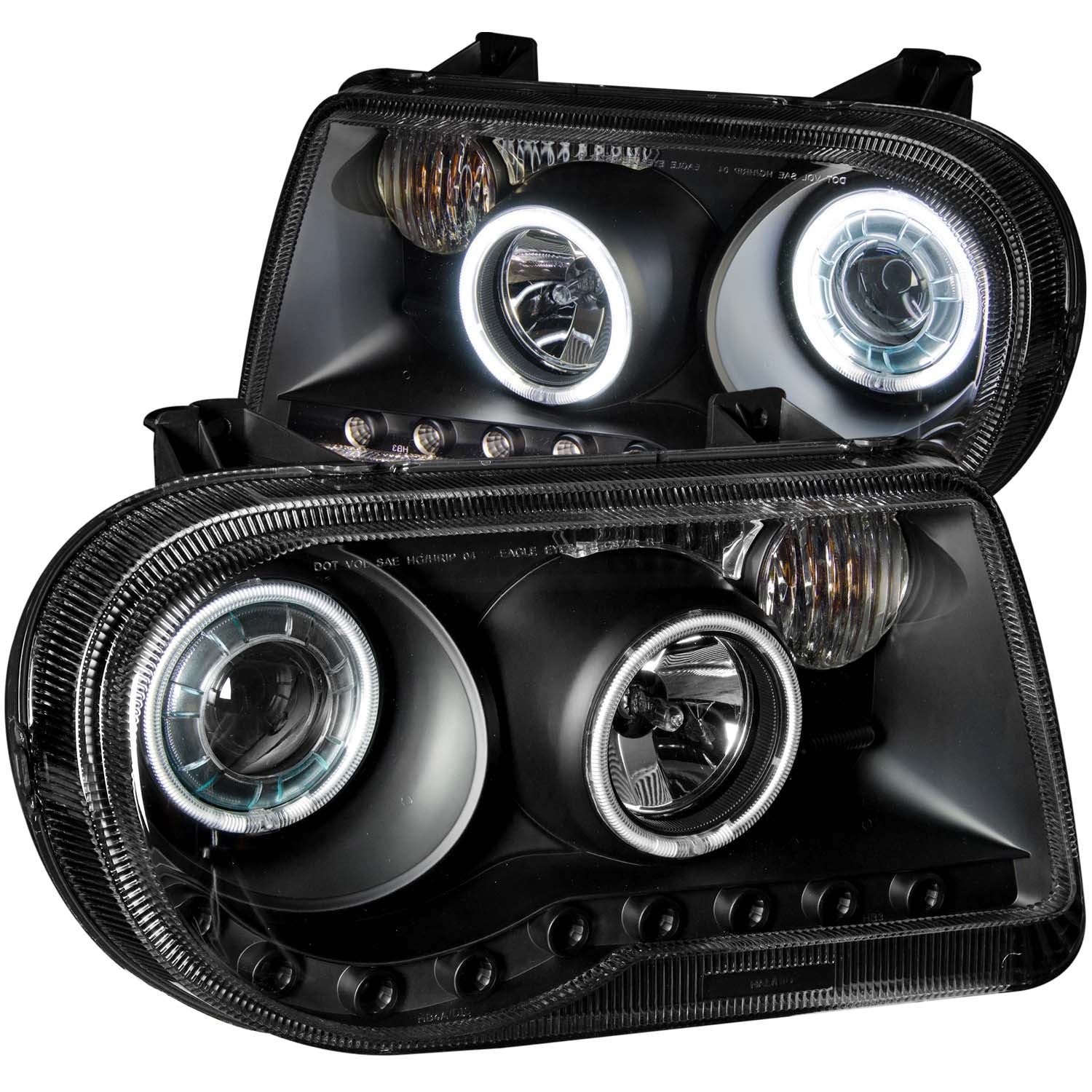 ANZO 2005-2010 Chrysler 300C Projector Headlights w/ Halo Black (CCFL) G2 - 121251 for 2005-2010 Chrysler 300 - front view
