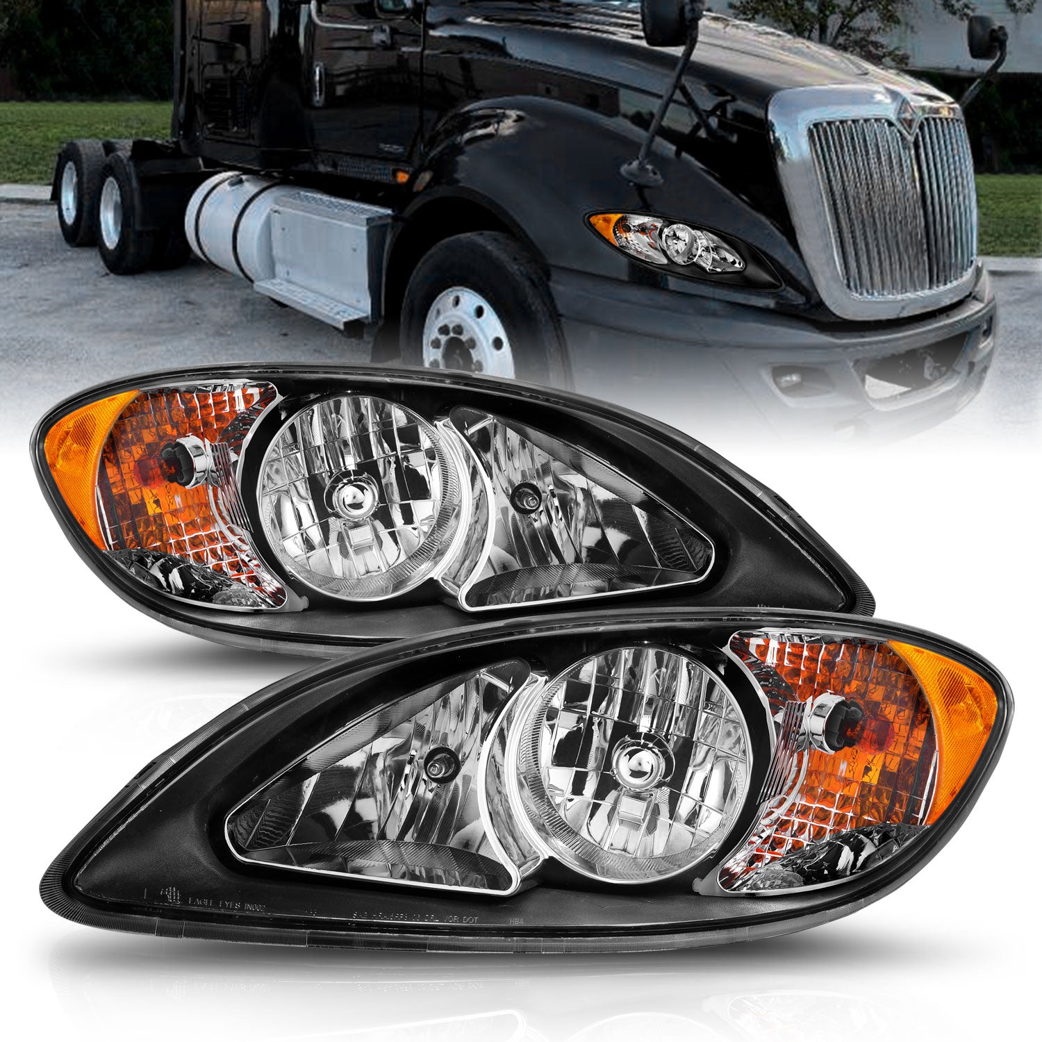 ANZO 2008-2016 International Prostar Crystal Headlights Black Housing (OE Replacement) - 131032 by ANZO - front view