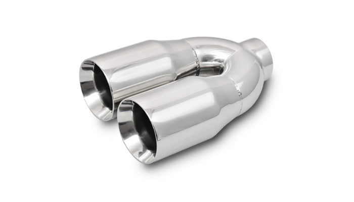 Vibrant 2.5in ID Dual 3.5in OD Round SS Tips (Double Wall, Straight Cut) - 1339