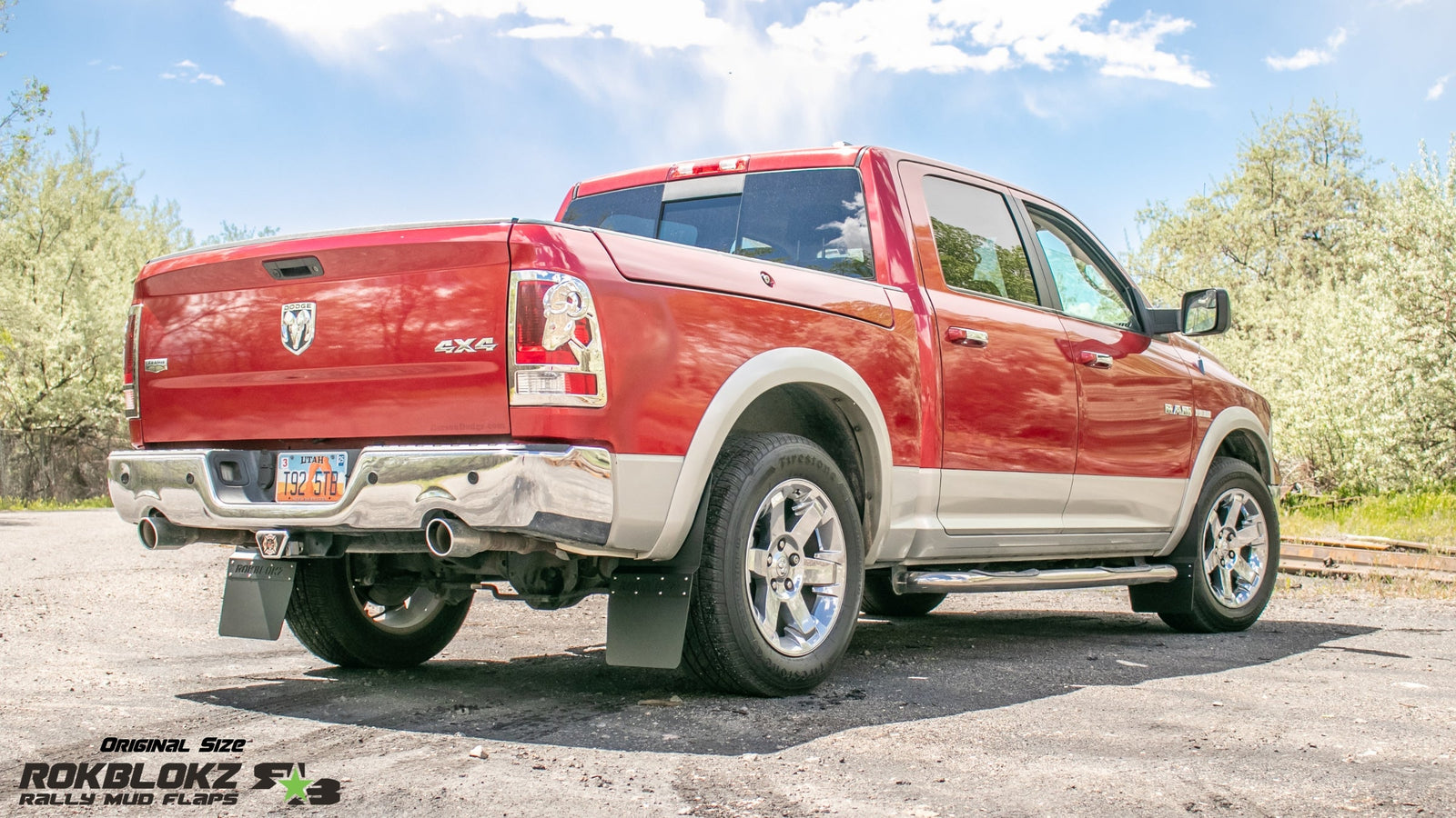 RokBlokz - RAM 1500/2500/3500 (4th Gen) 2010-2018 Step-Back Mud Flaps for 2010 Dodge Ram 3500 - front view