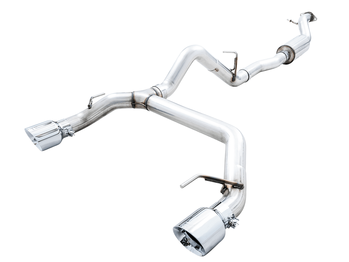 Clearance - AWE Tuning 2021+ Ford Bronco 0FG Dual Rear Exit Exhaust w/Chrome Silver Tips &amp; Bash Guard