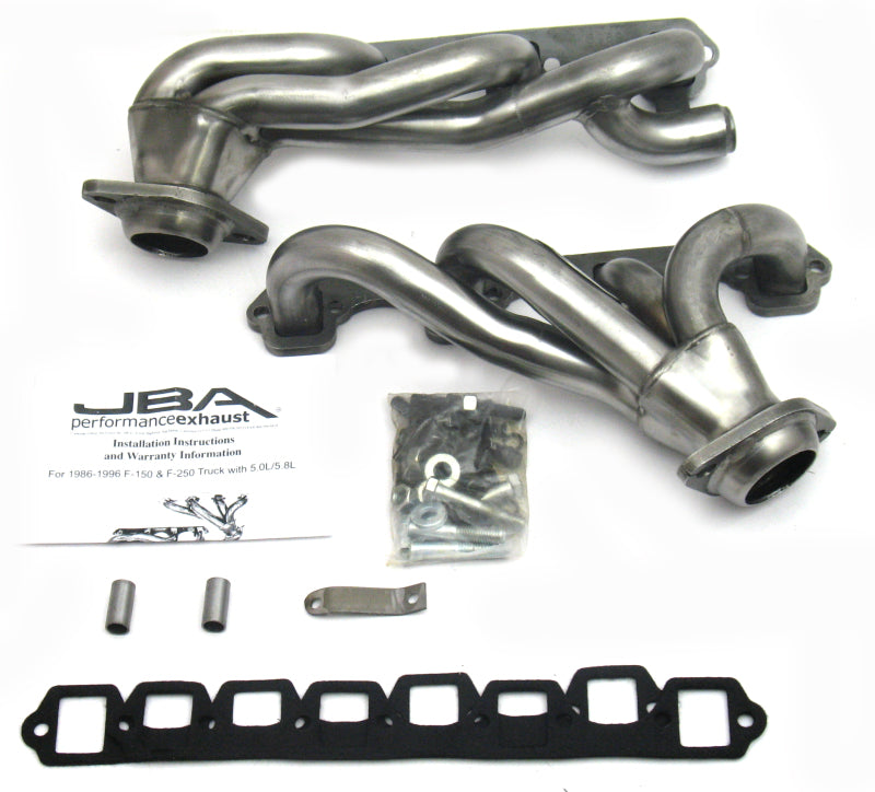 JBA 87-96 Ford F-150 5.8L SBF 1-5/8in Primary Raw 409SS Cat4Ward Header - 1628S for 1986-1996 Ford F 150 - front view