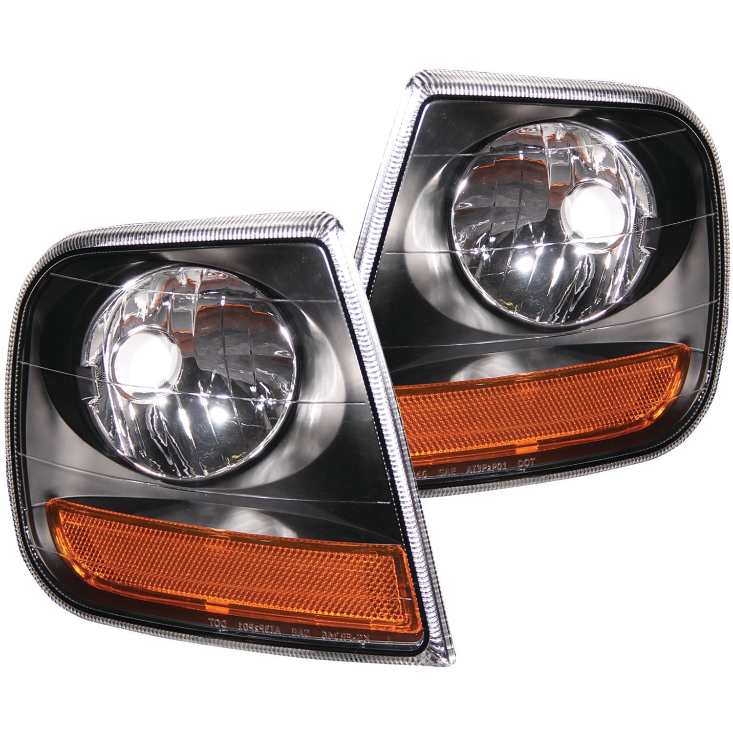 ANZO Corner Lights 1997-2003 Ford F-150 HARLEY DAVIDSON Style Corner Lights Black w/ Amber Reflector - 521040 for 1997-2004 F