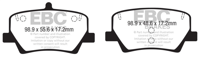 EBC 2018+ Volvo XC40 T4 Yellowstuff Rear Brake Pads - DP42366R for 2019-2023 Volvo XC40 - front view