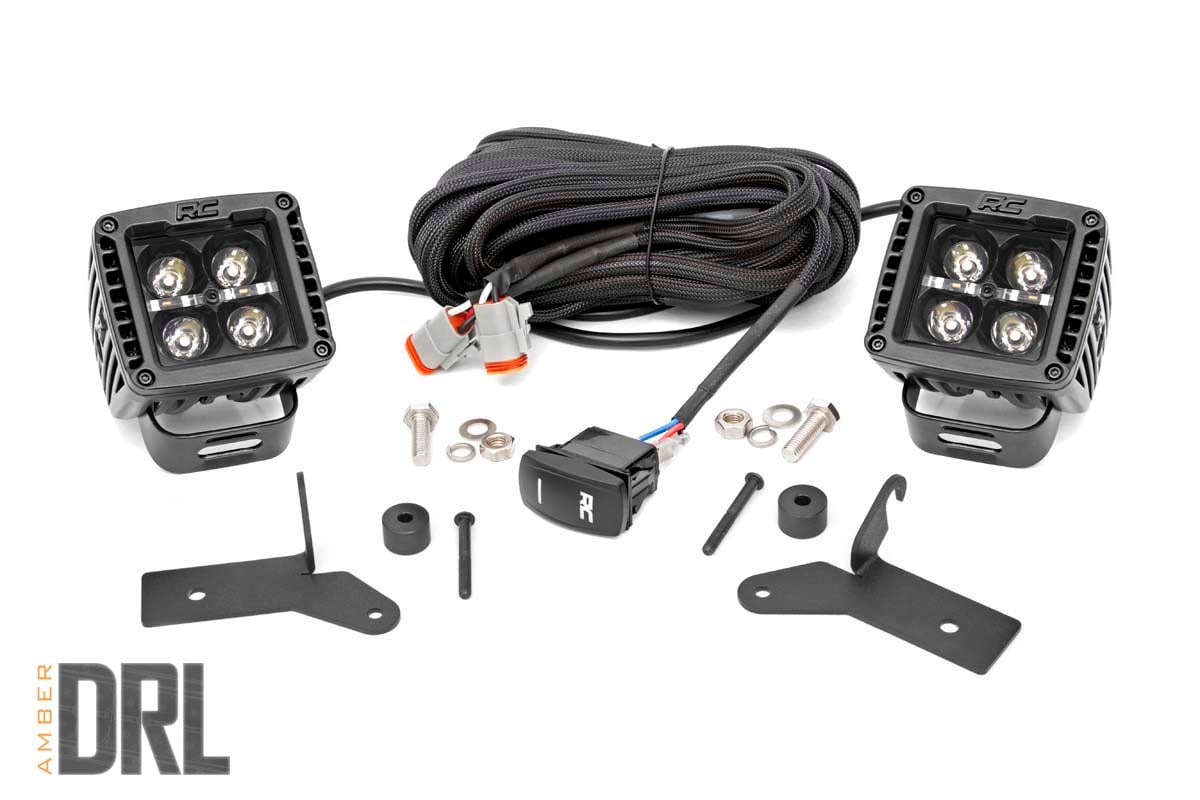 LED Light Kit | Hinge Mount | 2" Black Pair | Amber DRL | Jeep Gladiator JT/Wrangler JL (18-24)