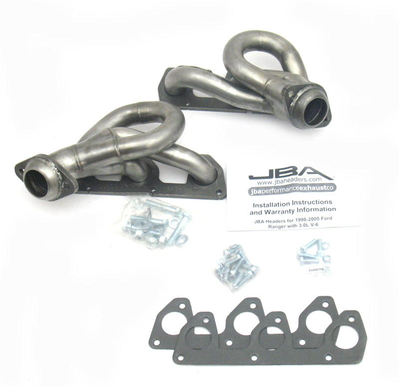 JBA 02-08 Ford Ranger 3.0L V6 w/o EGR 1-1/2in Primary Raw 409SS Cat4Ward Header - 1647S-1 for 2002-2008 Ford Ranger - front v