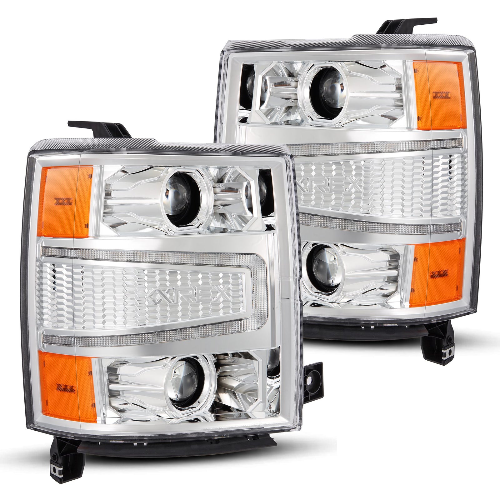 AlphaRex 14-15 Chevy 1500 PRO-Series Projector Headlights Chrome w/Sequential Signal & DRL - 880246