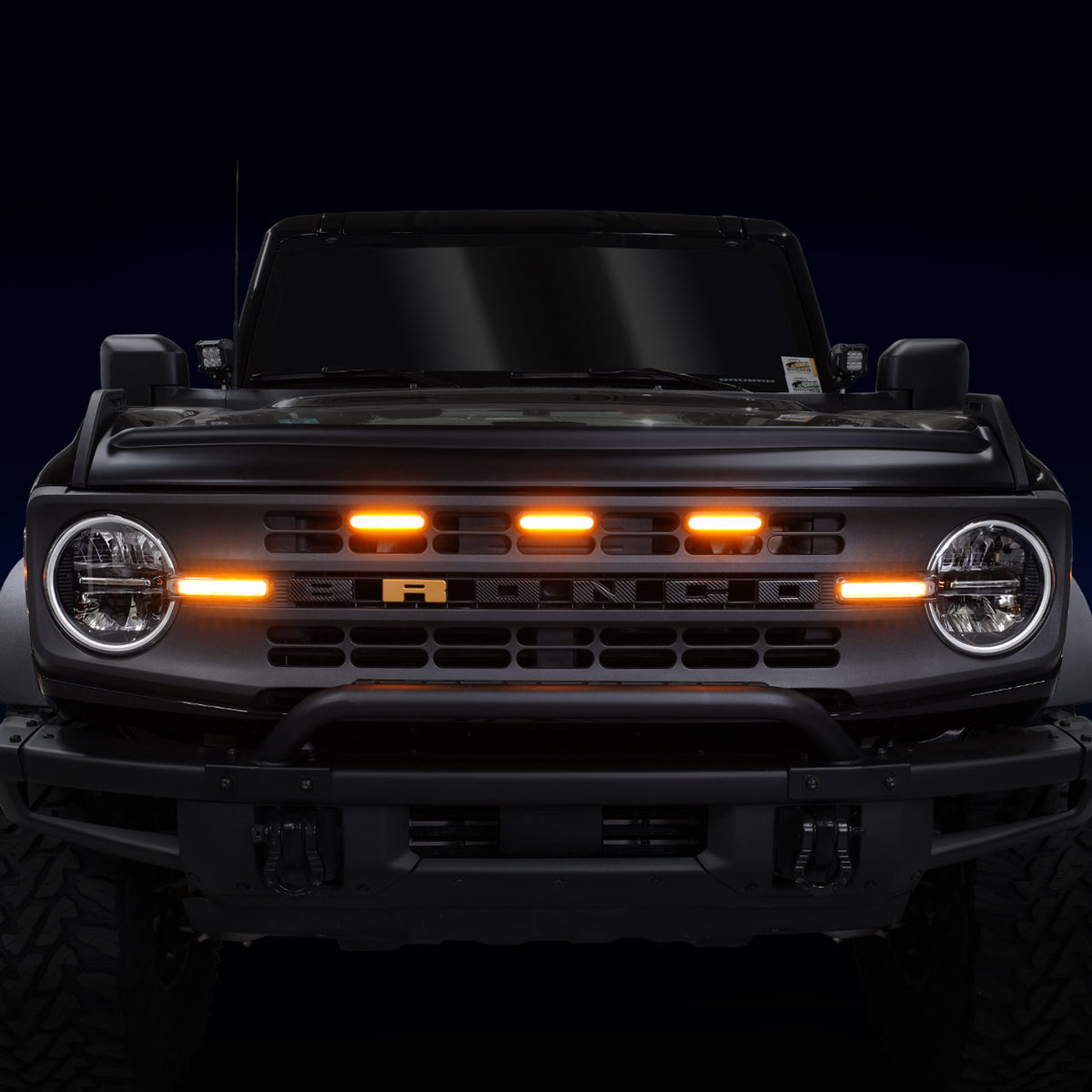 IAG I-Line 3pc Amber Grille Light Kit for 2021+ Ford Bronco Base/Black Diamond - IAG-BDY-F3035