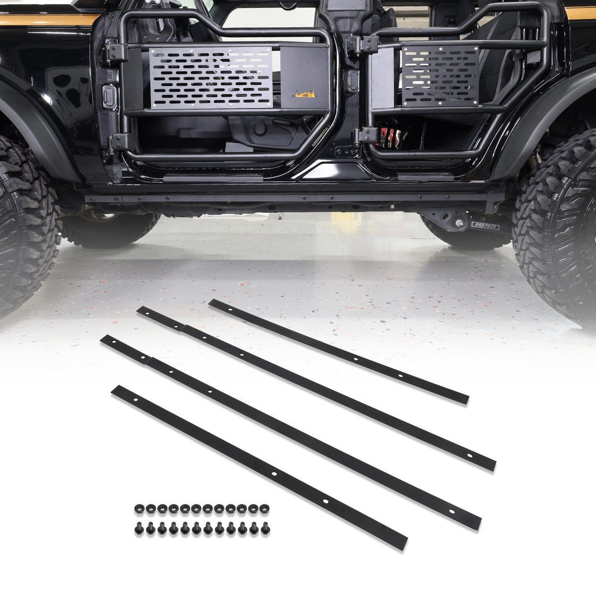 IAG I-Line Pinch Weld Cover for 2021+ Ford Bronco Four Door, Black Powder Coated Steel - IAG-BDY-F3039