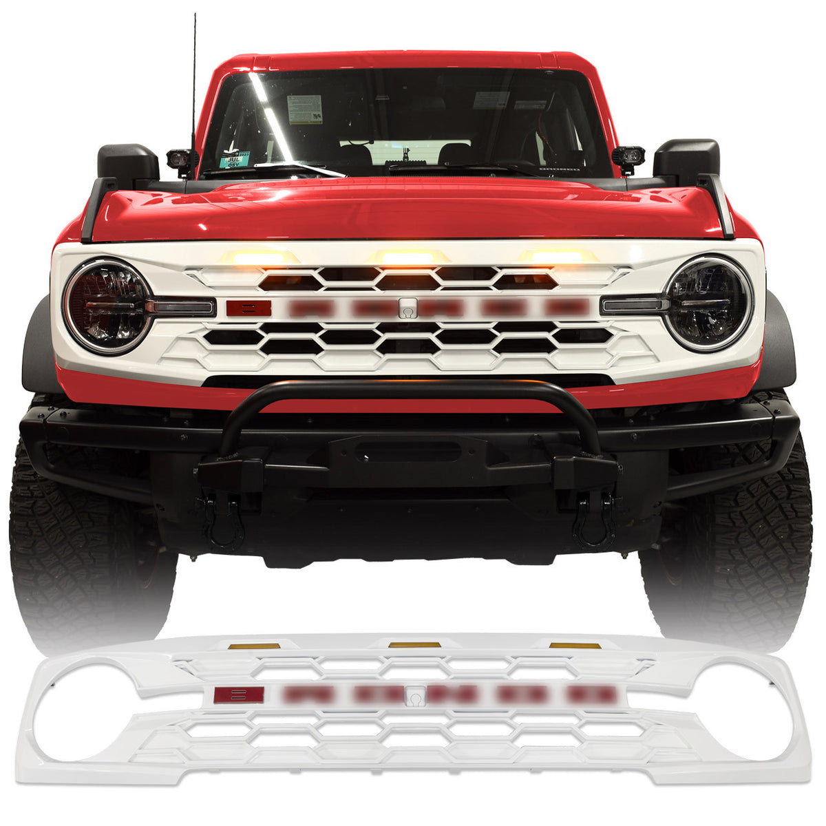 IAG I-Line Para-Hex Style Front Grille Gloss White with Lights 2021+ Ford Bronco - IAG-BDY-F3117