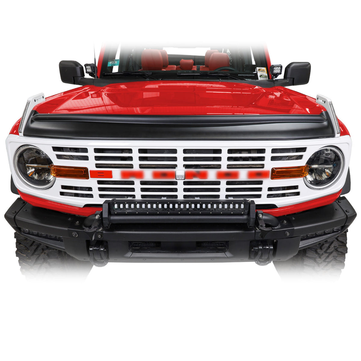 IAG I-Line Vintage Grille Gloss White with Red Lettering 21+ Ford Bronco - IAG-BDY-F3140 for 2021-2026 Ford Bronco - side vie