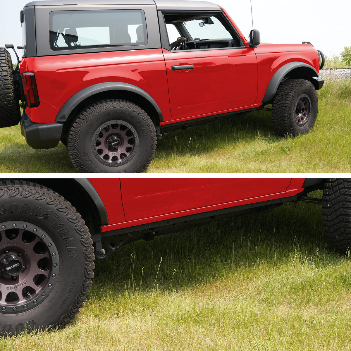 IAG l-Line Pinch Weld Cover for 2021+ Ford Bronco Two Door, Black Powder Coated Steel - IAG-BDY-F3174