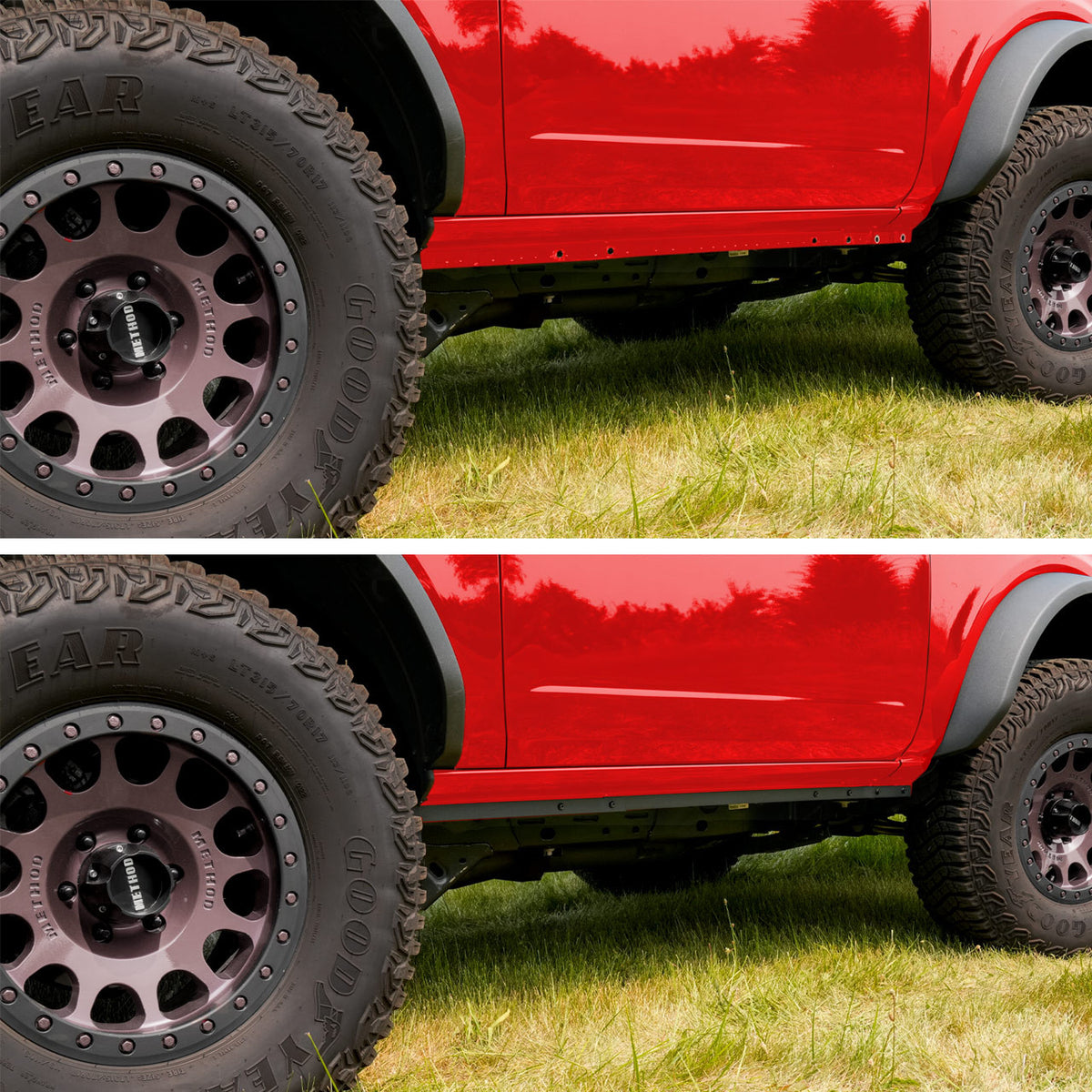 IAG l-Line Pinch Weld Cover for 2021+ Ford Bronco Two Door, Black Powder Coated Steel - IAG-BDY-F3174