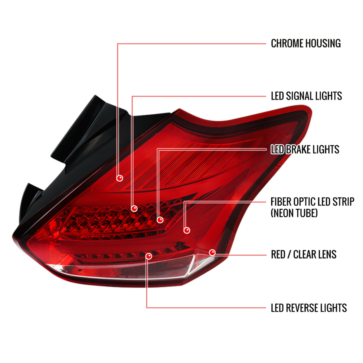 SPEC-D 15+ Focus ST RS Hatchback LED Tail Lights (Chrome Housing/Red Lens)