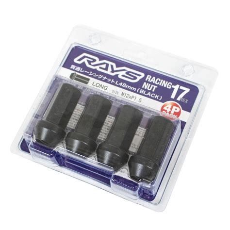 Rays 17 Hex L48 Racing Nut 12x1.5 - Black (4 Pieces)