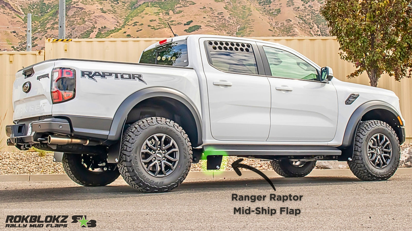 RokBlokz - Ford Ranger RAPTOR 2024+ Mid-Ship Mud Flaps for 2024-2025 Ford Ranger - front view