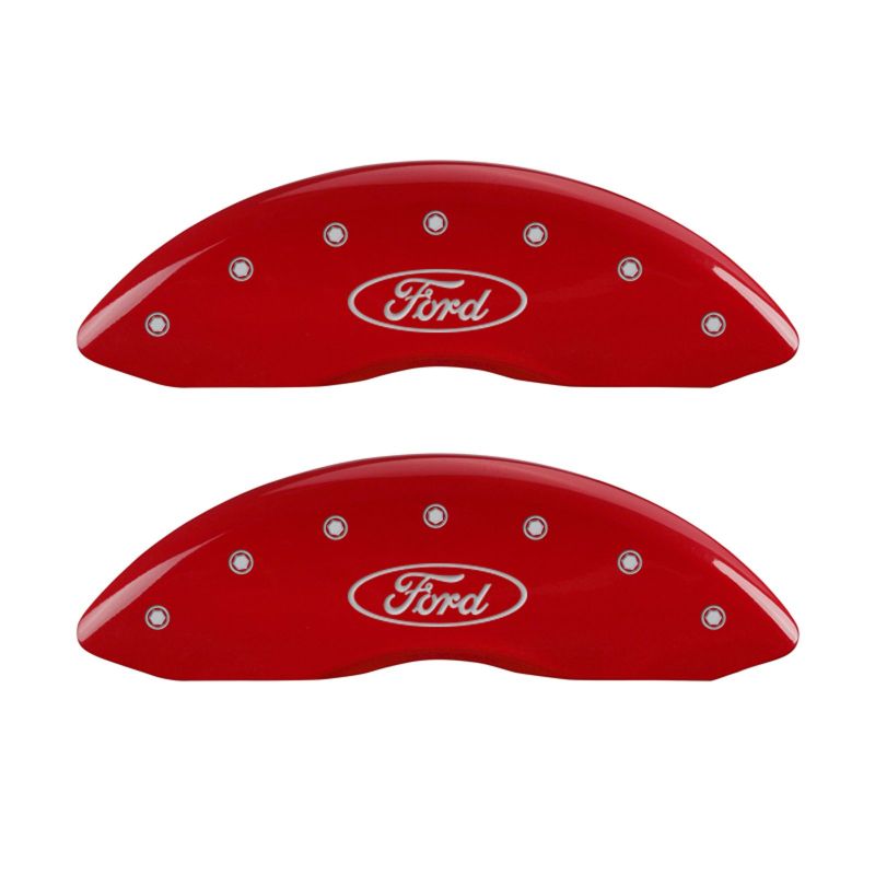 MGP 4 Caliper Covers Engraved Front &amp; Rear Oval logo/Ford Red finish silver ch