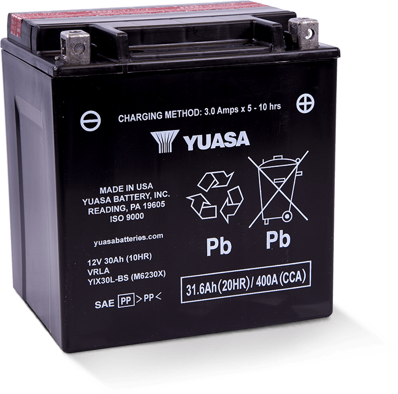 Yuasa YIX30L-BS High Performance Maintenance Free AGM 12 Volt Battery - YUAM6230X for 1997-2021 Harley-Davidson FLHR Road Kin