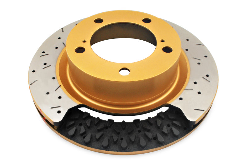 DBA 03-05 Evo 8/9 Front Drilled &amp; Slotted 5000 Series 2 Piece Rotor Assembled w/ Gold Hat