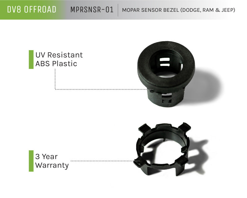 DV8 Offroad Jeep/Dodge/RAM Front Bezel &amp; Rear Clip Replacement Kit for MOPAR Sensors - Set of 4