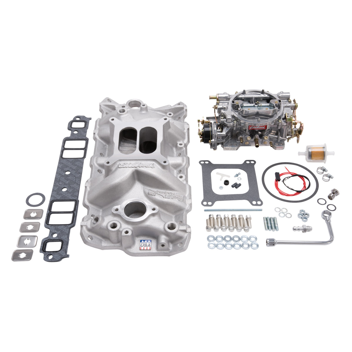 Edelbrock Manifold And Carb Kit Performer Eps Small Block Chevrolet 1957-1986 Natural Finish - 2021