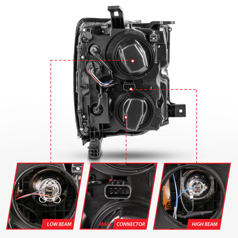 ANZO 2015-2016 Chevrolet Silverado Projector Headlights w/ Plank Style Design Black w/ Amber - 111359