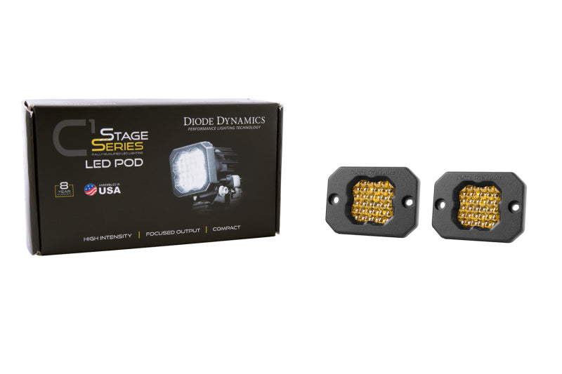Diode Dynamics Stage Series C1 LED Pod Sport - Yellow Flood Flush ABL (Pair) - DD6473P