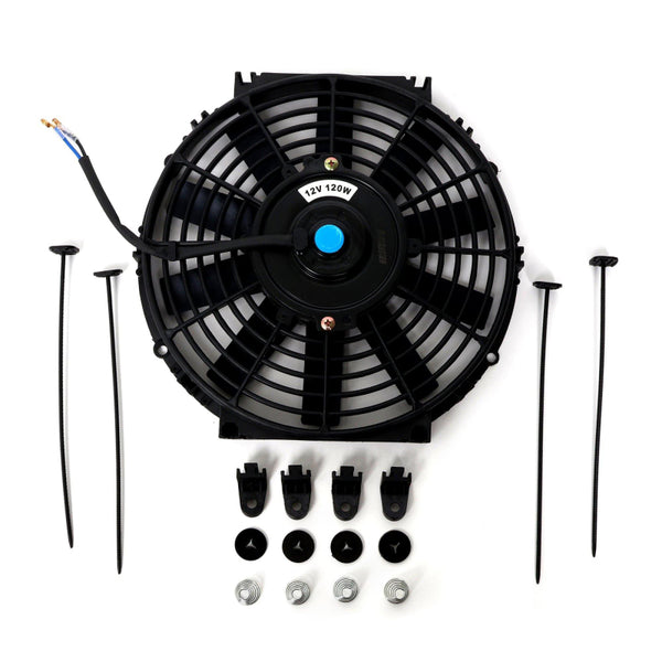 BLOX Racing Electric Slim Fan - 10in 120W - Straight Blade Black - V2 - BXCC-00001-BK-V2 - front view