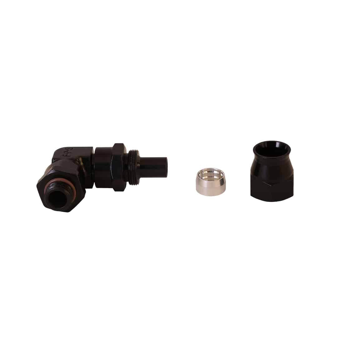 Aeromotive PTFE Hose End - AN-06 to AN-08 Hose - 90 Deg - Black Anodized - 15736