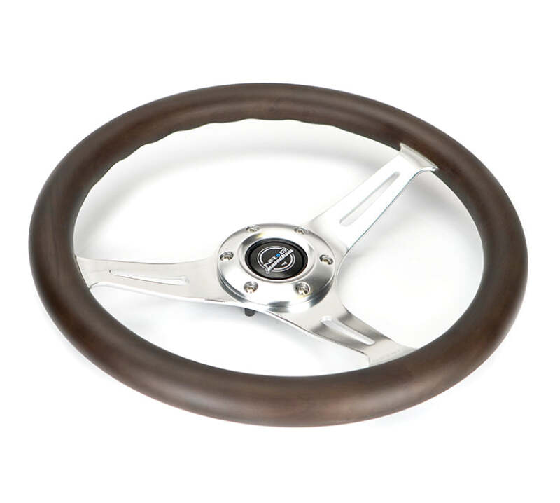 NRG Classic Wood Grain Wheel - 350mm 3 Chrome Silver Spokes Oak Color Wood - ST-015SL-OAK - close-up view