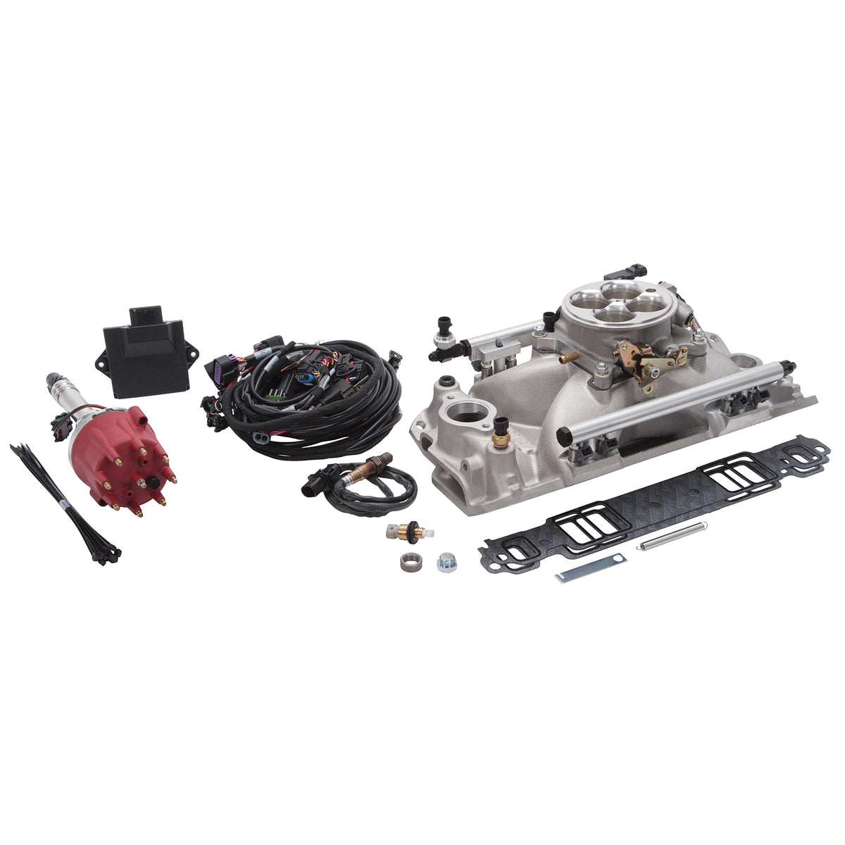 Edelbrock Pro Flo 4 Fuel Injection Kit Seq Port SBC 1986&Earlier 550 Max HP 29 LbHr Injectors Satin - 35760