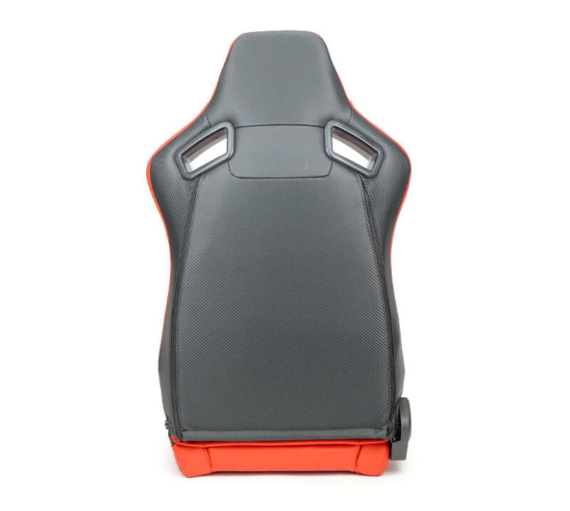 NRG Omega Reclinable Racing Seat (Pair) Red with Black Carbon Vinyl Back - RSC-750RD/BK L/R - close-up view