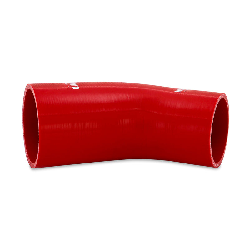 Mishimoto Silicone Reducer Coupler 45 Degree 2.5in to 2.75in - Red - MMCP-R45-25275RD by Mishimoto - angle view
