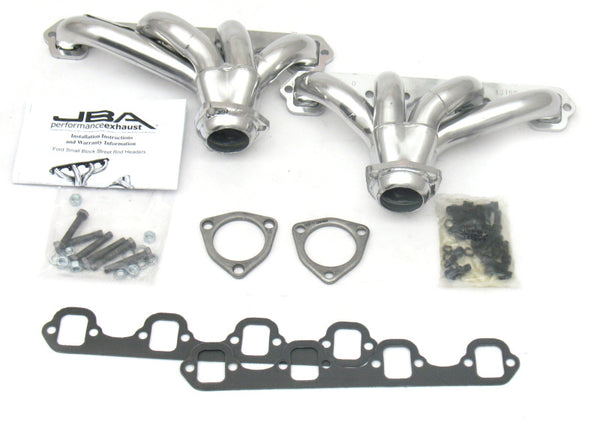 JBA Ford 260-351W SBF 1-5/8in Primary Silver Ctd Tight Tuck Header - 1615SJS by JBA - front view