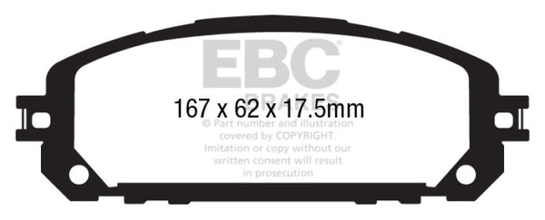 EBC 13+ Jeep Cherokee 3.2 Greenstuff Front Brake Pads - DP63030 for 2014-2023 Jeep Cherokee - front view