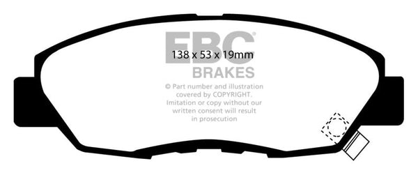 EBC 97 Acura CL 2.2 Redstuff Front Brake Pads - DP3812/2C for 1996-2015 Honda Civic - front view