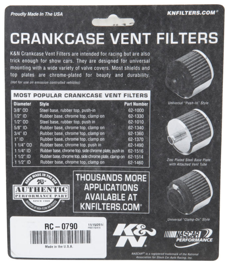 K&amp;N Universal Chrome Filter 1 3/8 inch FLG / 2 1/2 inch Base / 2 inch Top / 2 1/4 inch Height - RC-0790