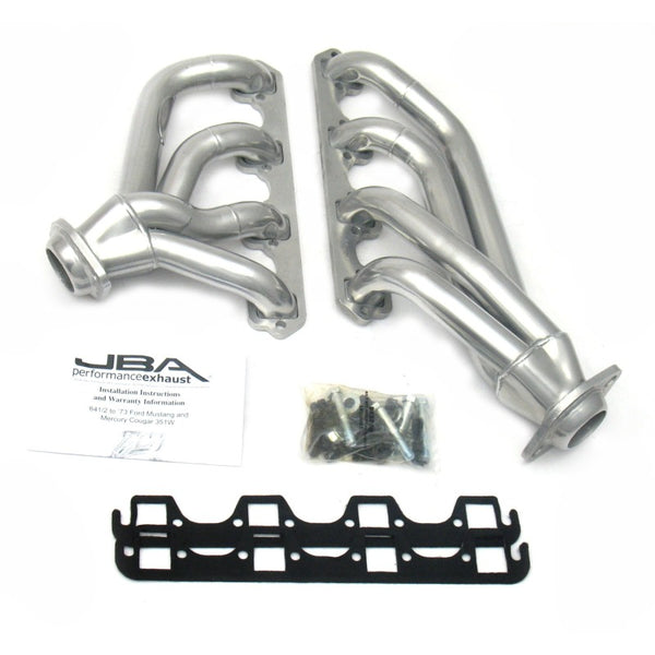 JBA 65-73 Ford Mustang 351W SBF 1-5/8in Primary Silver Ctd Mid Length Header - 1653SJS for 1964-1973 Ford Mustang - front vie