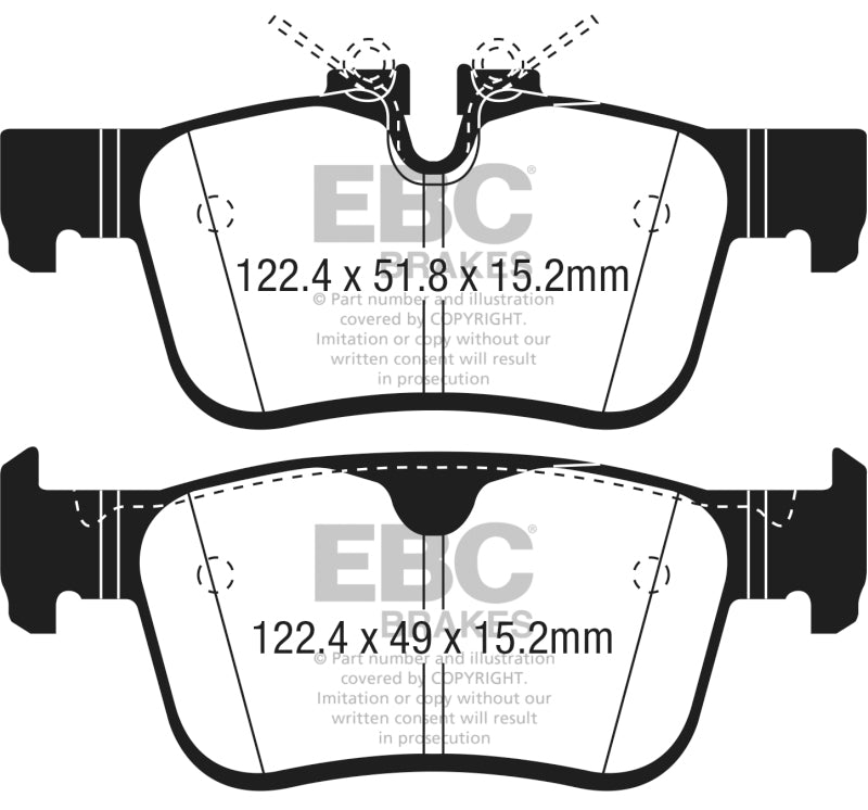 EBC 2017+ Volvo S90 2.0L Turbo Greenstuff Rear Brake Pads - DP22306 for 2017-2023 Volvo S90 - front view