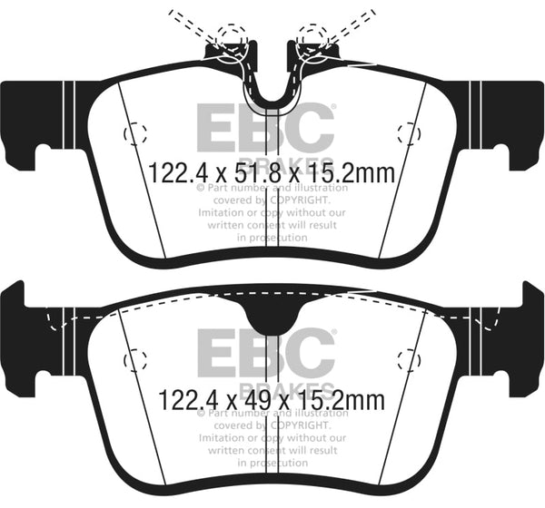 EBC 2017+ Volvo S90 2.0L Turbo Greenstuff Rear Brake Pads - DP22306 for 2017-2023 Volvo S90 - front view