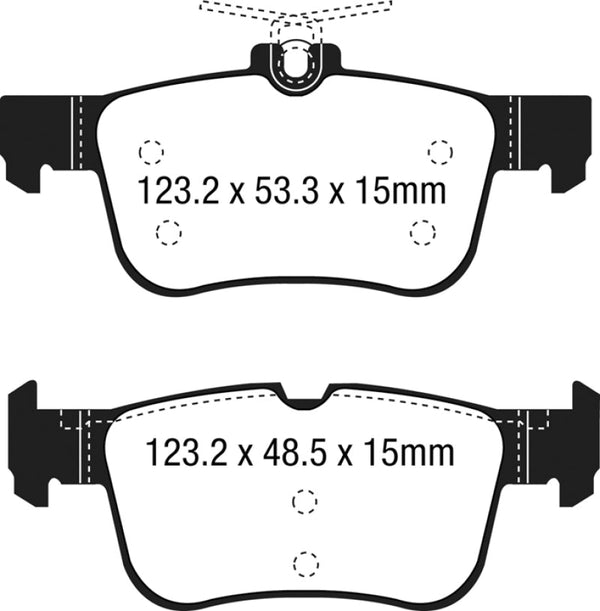 EBC 15+ Ford Edge 2.0 Turbo FWD Yellowstuff Rear Brake Pads - DP43047R for 2015-2022 Ford Edge - front view