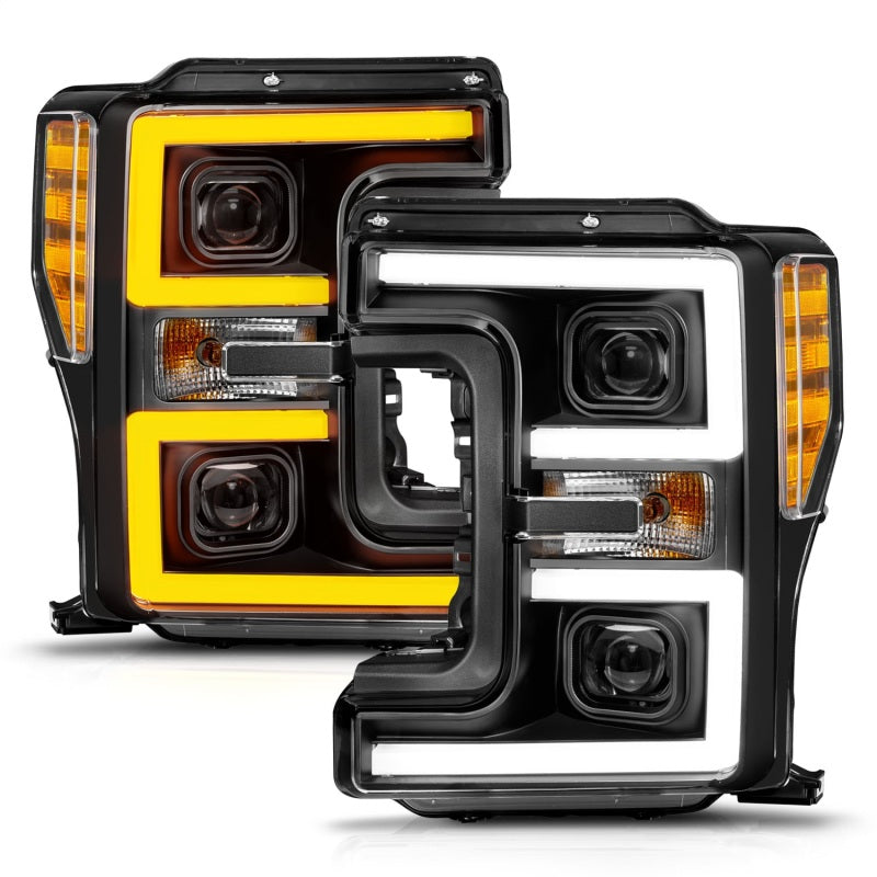 ANZO 17-19 Ford F-250/350/450 SD (w/o Factory LED) LED Proj Headlights w/Light Bar Switchback Blk - 111577