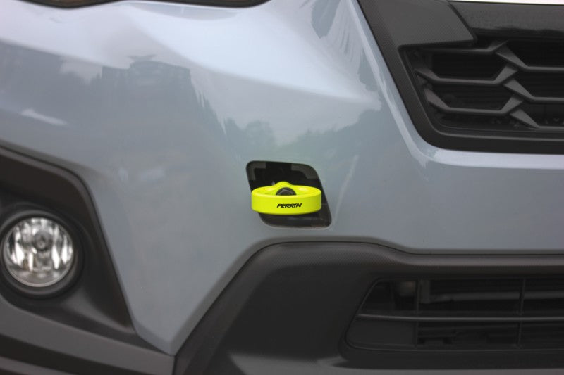 Perrin 22+ Subaru WRX / 18-21 Crosstrek / 14-21 Forester Tow Hook Kit (Front) - Neon Yellow - PSP-BDY-237NY