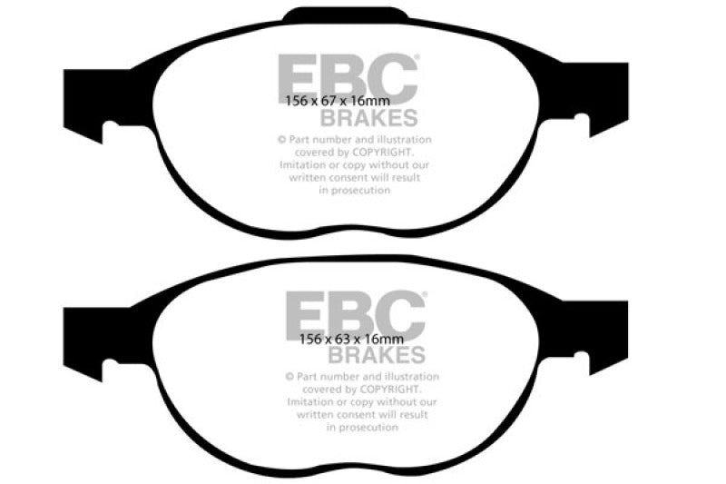 EBC 08-10 Chevrolet Cobalt 2.0 Turbo (SS) Ultimax2 Rear Brake Pads - UD1095 for 2014-2022 Ford Transit Connect - front view