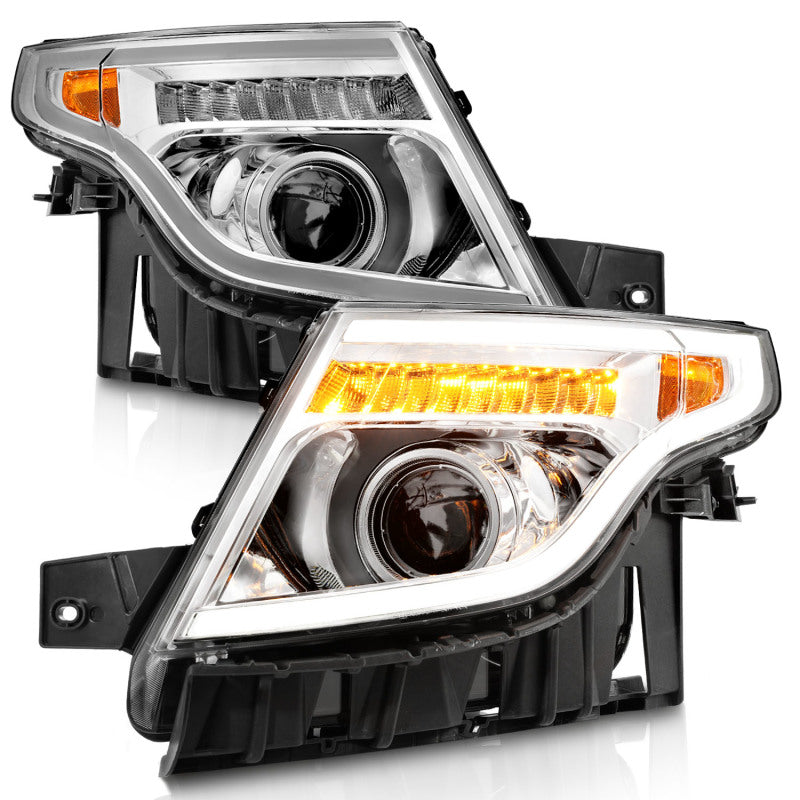 ANZO 11-15 Ford Explorer Projector Headlights w/ Light Bar Chrome Housing w/ Amber light - 111576