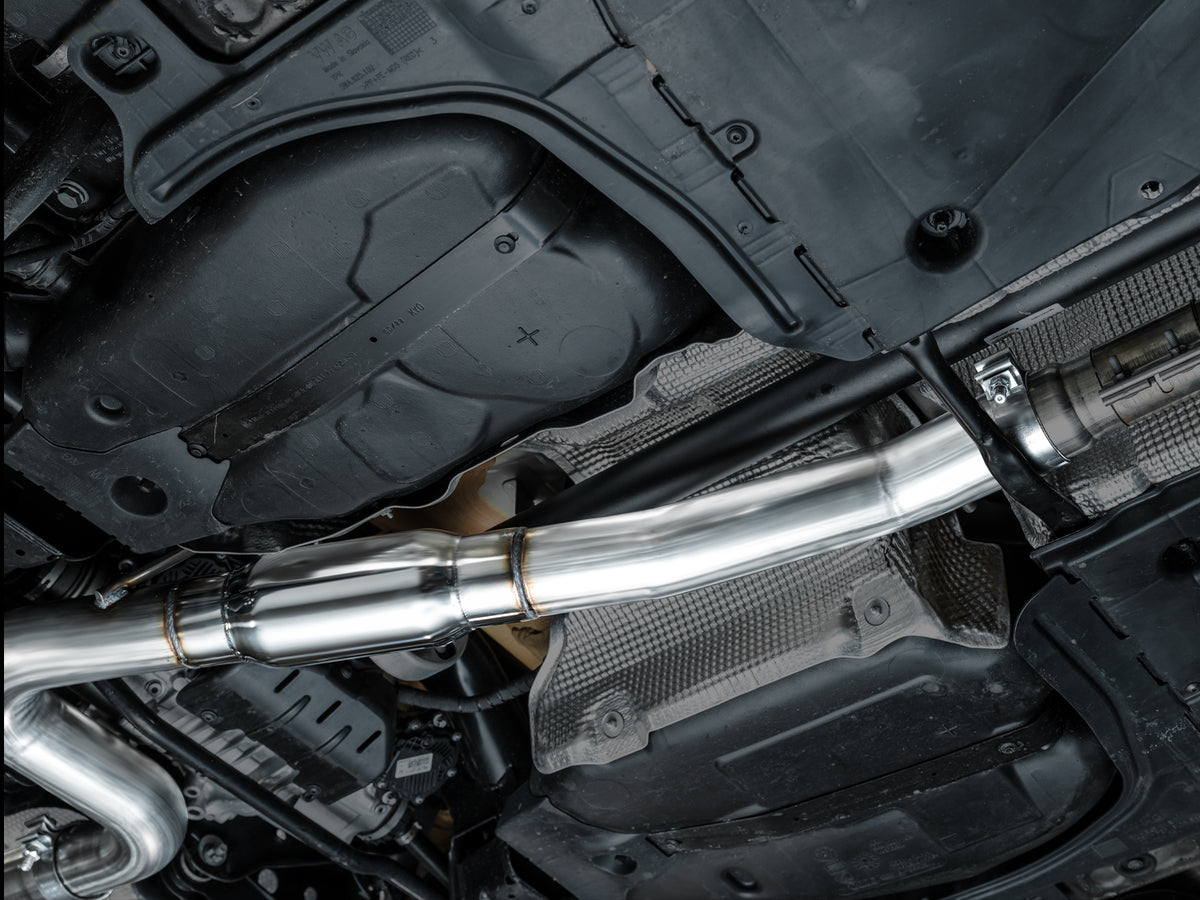 AWE MK8 Volkswagen Golf R 3in Track Edition Quad Exhaust - Diamond Black Tips - 3020-43658