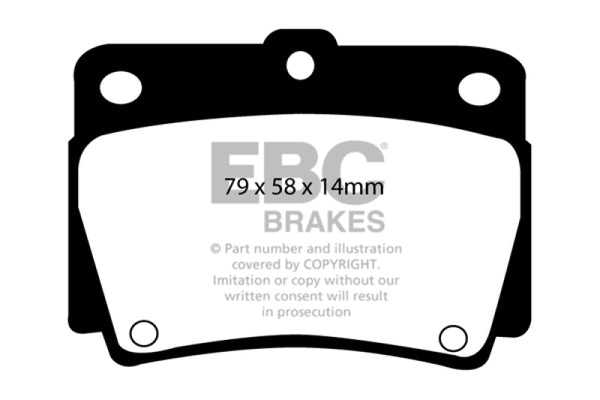 EBC 97-00 Mitsubishi Montero Sport 2.4 Ultimax2 Rear Brake Pads - UD733 for 1997-2004 Mitsubishi Montero Sport - front view